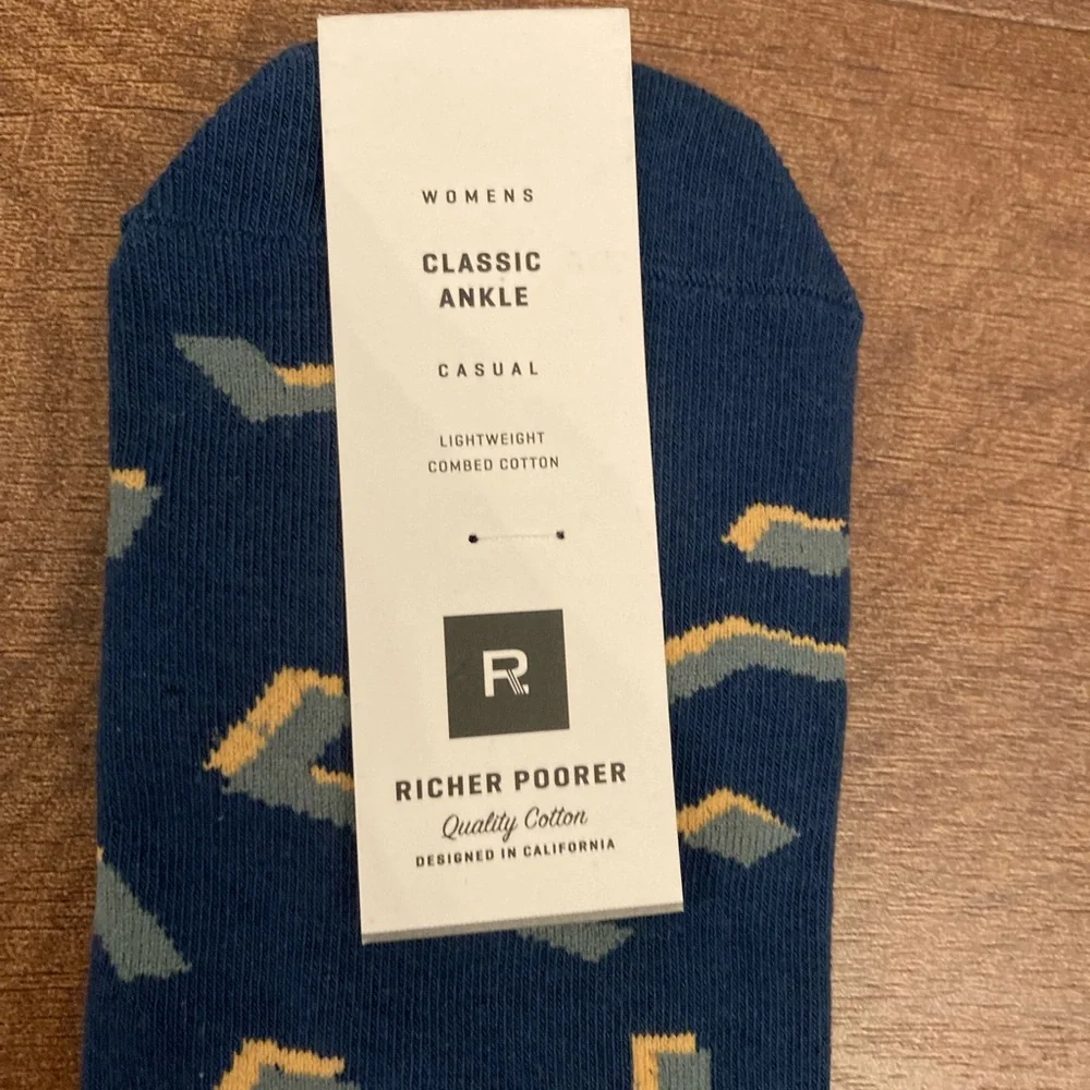 Richer Poorer NWT Navy Kassi Ankle Socks w/ Geometric Accents Teal